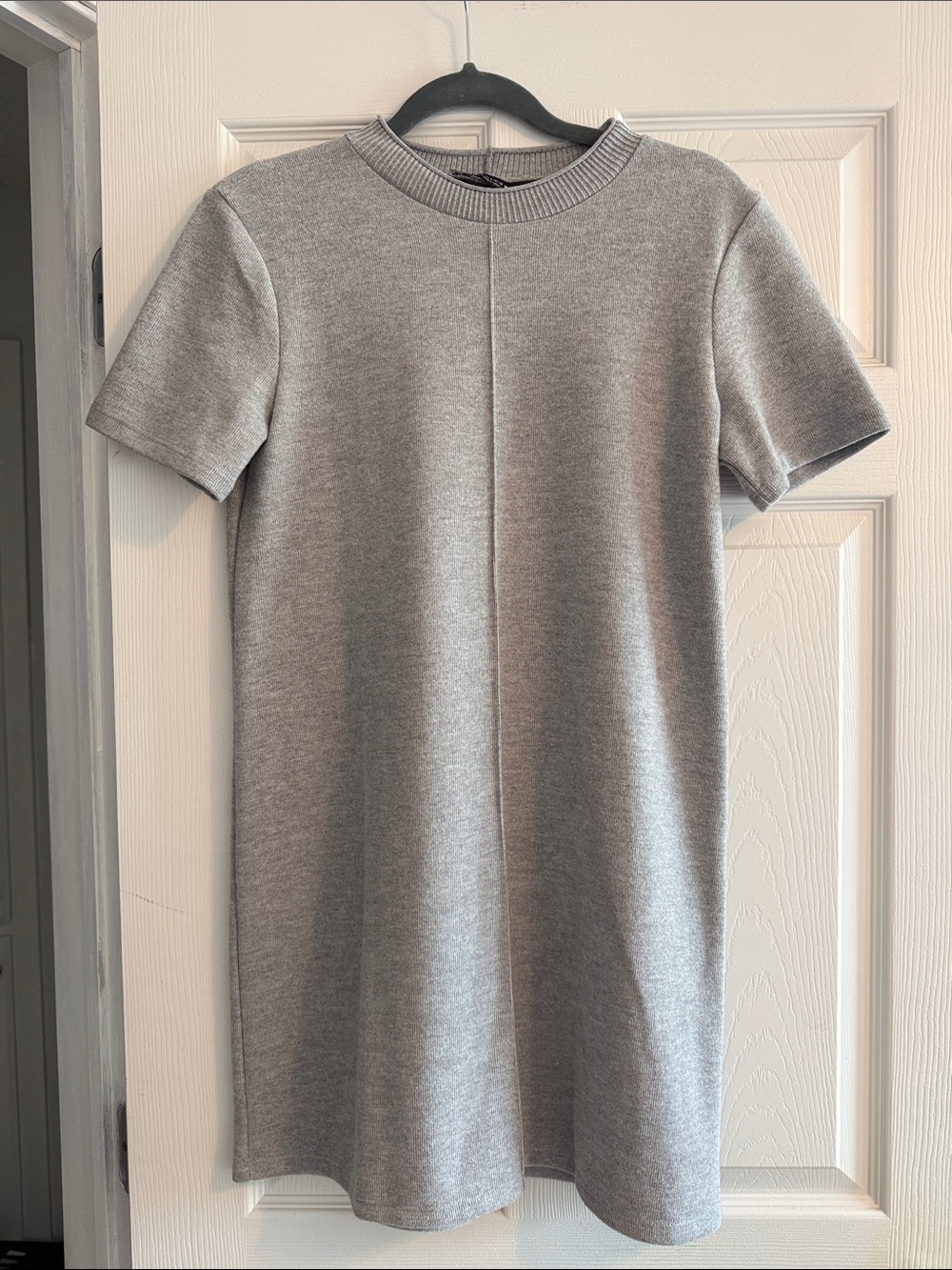 Zara Heather Gray Short-Sleeve Sweater Shift Dress